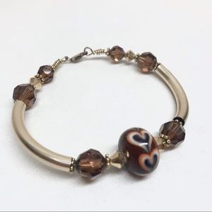 🆕 Handmade bracelet - brown, gold with heart 3"